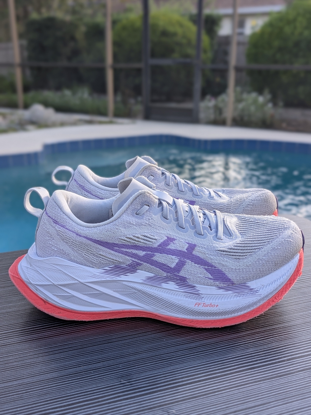 ASICS Superblast 2 Mens Size 6.5 Womens 8 White Purple Coral Running Shoe.